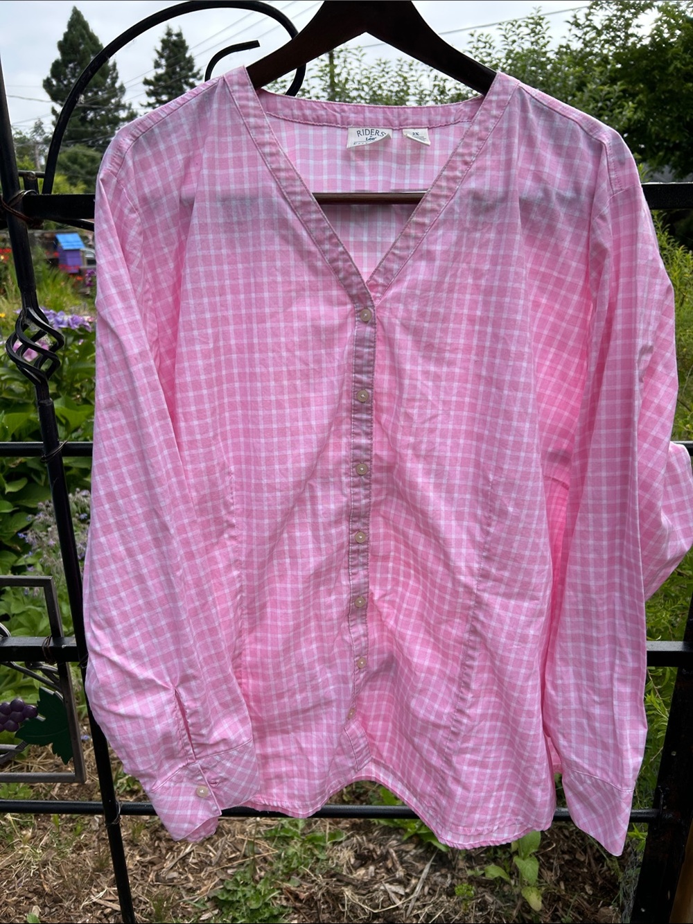 Riders by Lee pink check button front lightweight shirt size 2X